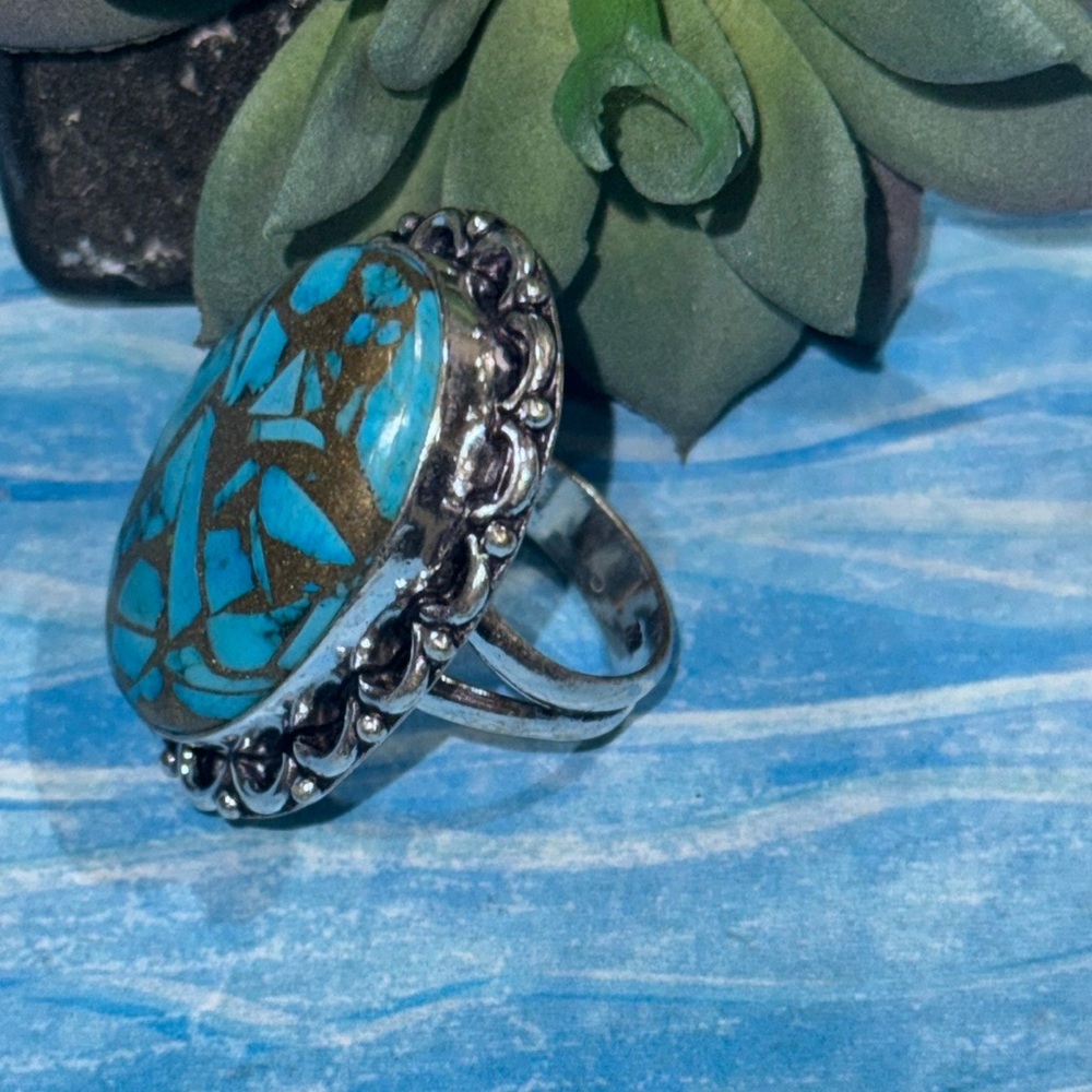 Copper Turquoise Silver Ring - image 4